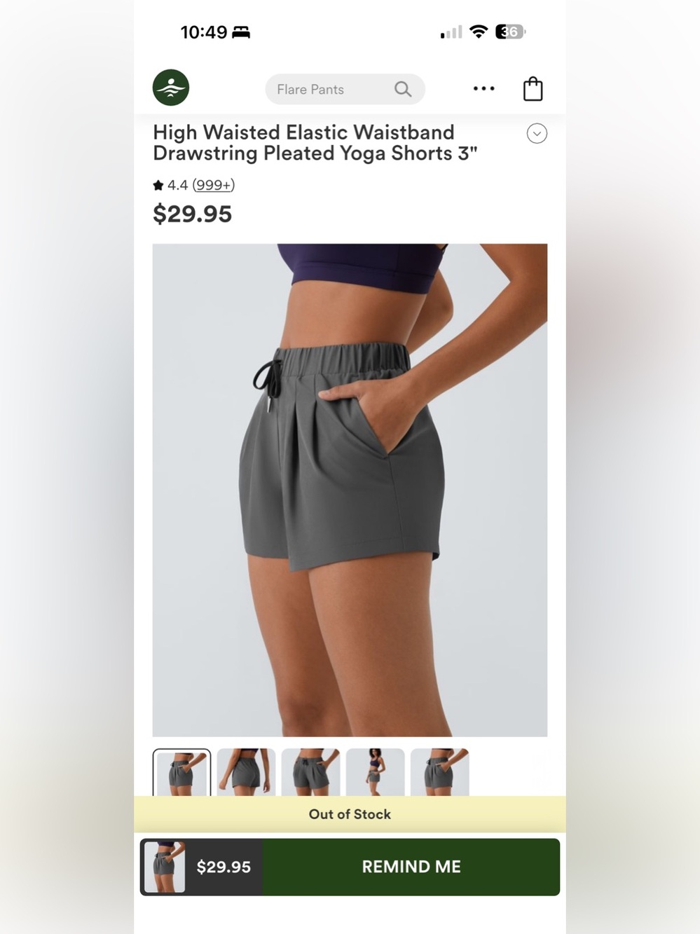 HALARA High-Waisted Pleated Drawstring Athletic Shorts in Gray